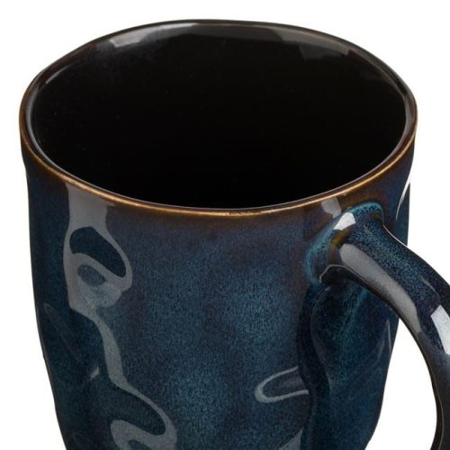 Kék-Fekete „Glaze” Kerámia Bögre Dombornyomott Mintával 330ml