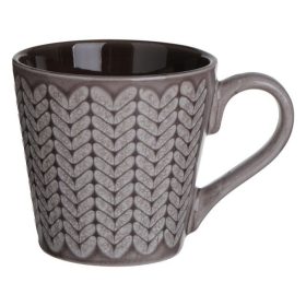   Mini Kerámia Bögre - Bézs-Barna Mázas, Leveles Mintával 220ml