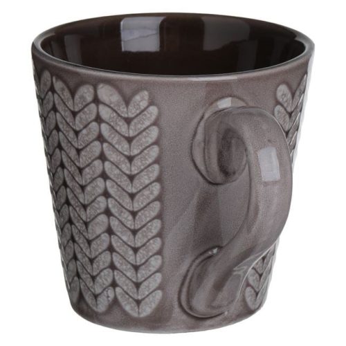 Mini Kerámia Bögre - Bézs-Barna Mázas, Leveles Mintával 220ml