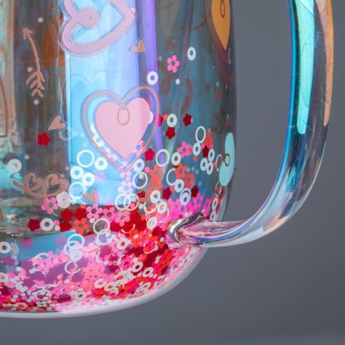 Duplafalú Üveg Bögre Neon Szívecskékkel 350ml