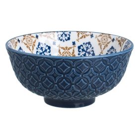   Kék Porcelán Tálka Fehér Belsővel és Mintákkal - 300ml