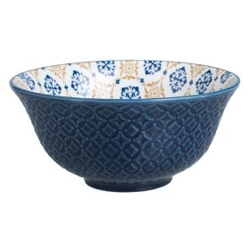 Kék Porcelán Tál Fehér Belsővel és Mintákkal, 700ml