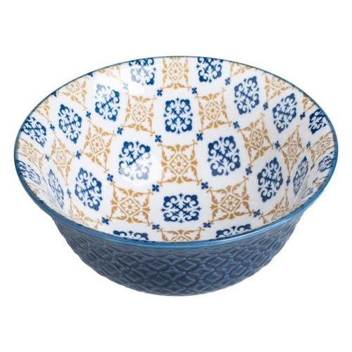 Kék Porcelán Tál Fehér Belsővel és Mintákkal, 700ml