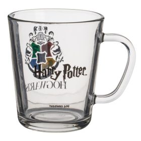  Harry Potter átlátszó háromszögletű üvegbögre címerrel, 360 ml