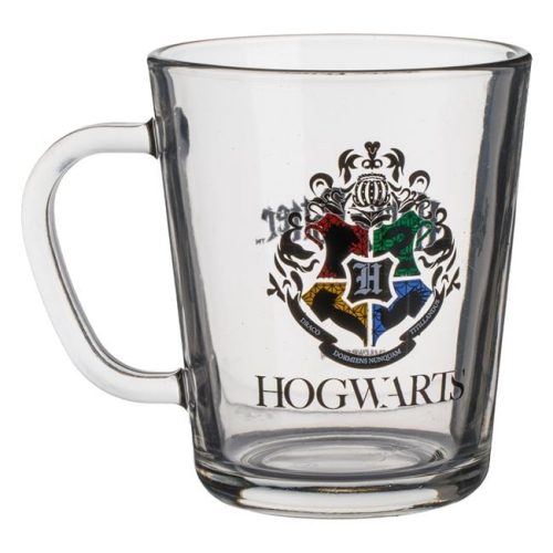Harry Potter átlátszó háromszögletű üvegbögre címerrel, 360 ml