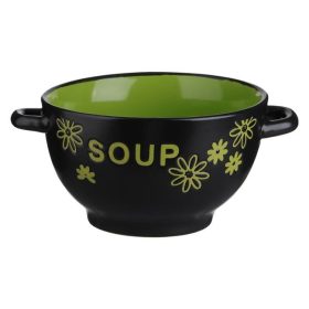   Fekete-Zöld „Soup” Kerámia Leveses Tál Fogantyúval, 700ml