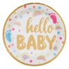 Hello Baby Feliratos Papírtányér Baby Showerre - Fehér, Arany Fóliás, 18 cm - 6 db