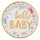 Hello Baby Papírtányér Babaváró Bulira - Fehér és Arany Fóliás - 23cm - 6 db