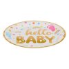 Hello Baby Papírtányér Babaváró Bulira - Fehér és Arany Fóliás - 23cm - 6 db