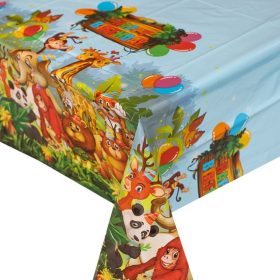   Dzsungel Állatos "Happy Birthday" Parti Terítő, 180x120 cm