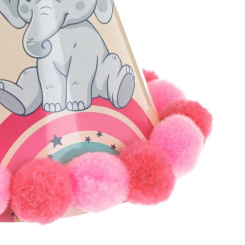 Szivárványos Elefánt Party Csákó - Pink Princess Pomponnal Ø19x14cm