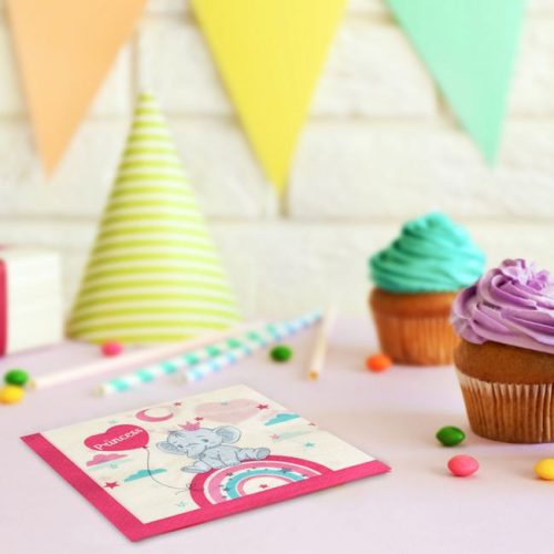 2-rétegű Szalvéta Szivárványos Elefánt és Princess Mintával 33x33cm - 12db