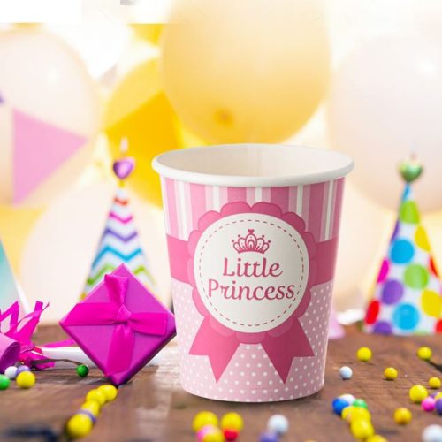 Fukszia rózsaszín pöttyös Little Princess papírpohár partihoz, 270ml - 6db