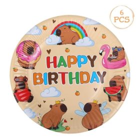   Bézs Capybara Partitányér Szett - Felhő és Szívek Mintával, 18cm - 6 db