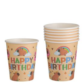   Bézs Papír Party Pohár Capybara Mintával, Felhővel és Szívekkel 240ml - 6db