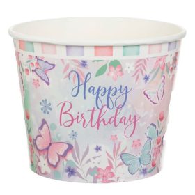   Papír Snack Pohár - Pillangós Happy Birthday Minta - Rózsaszín és Mentazöld - 1,8L