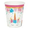 Unikornis Virágos Party Papírpohár Arany Fóliával 240ml - 6db