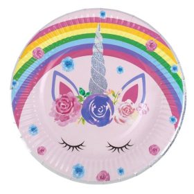   Unicorn Rainbow Holografikus Papír Tányér Szett - 18 cm, 6 db