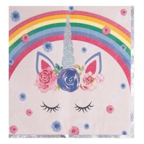   2 rétegű Rózsaszín Unikornis és Szivárvány Szalvéta Holografikus Részletekkel 33x33cm - 12db