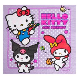   Hello Kitty & Kuromi lila pöttyös 2 rétegű parti szalvéta - 33x33 cm, 12 db