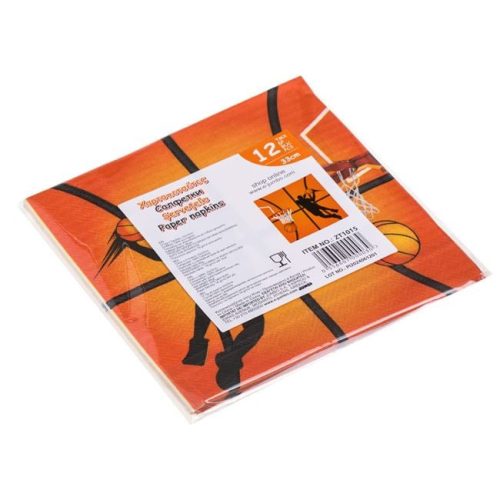 Narancssárga Kosárlabda Mintás 2 Rétegű Partiszalvéta 33x33cm - 12db