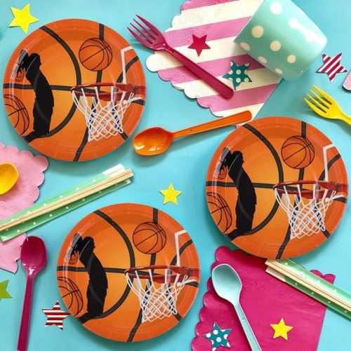 Narancssárga Kosárlabda Mintás Papírtányér Szett - 18 cm, 6 db