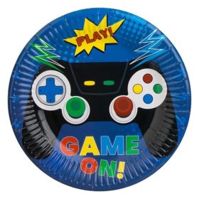   Kék „Game On” Kontroller Mintás Papír Tányér Szett - 18 cm, 6 db