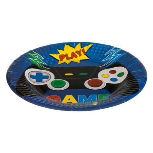 Kék „Game On” Kontroller Mintás Papír Tányér Szett - 18 cm, 6 db