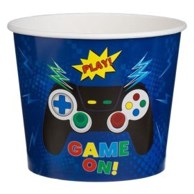   Világoskék Karton Snack Pohár "Game On" Kontroller Mintával - 1,8L