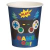 Kék „Game On” Gamer Kontroller Mintás Papírpohár - 240ml, 6 db