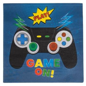   2-rétegű Kék Party Szalvéta ”Game On” Kontroller Mintával 33x33cm - 12db