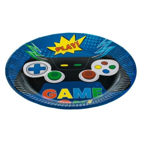 Kék „Game On” Játékkonzol Mintás Parti Tányér - 23 cm, 6 db