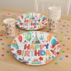Ecru Papír Party Pohár Szett - Lufik, Ajándékok és Sütemények „Happy Birthday” 240ml - 12db