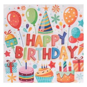   2-rétegű Szalvéta 'Happy Birthday' Mintával, Ecru, Baloons & Gifts, 33x33cm - 20db