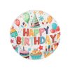 Ecru Papír Partitányér Szett - Lufik, Ajándékok és Édességek "Happy Birthday" felirattal, Ø18cm - 12db