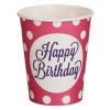 Fukszia és Lila Pöttyös Papírpohár Szett „Happy Birthday” Felirattal 240ml - 12 db