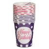 Fukszia és Lila Pöttyös Papírpohár Szett „Happy Birthday” Felirattal 240ml - 12 db