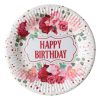 Rózsaszín Virágos Happy Birthday Party Papírtányér 18cm - 6db