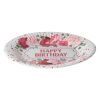 Fehér-Rózsaszín Virágos Happy Birthday Party Papírtányér 23cm - 6db