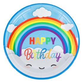   Színes Szivárvány Happy Birthday Papírtányér Szett - 23 cm, 6 db