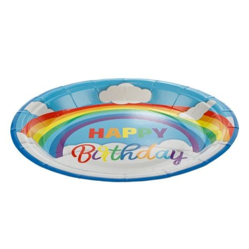 Színes Szivárvány Happy Birthday Papírtányér Szett - 23 cm, 6 db