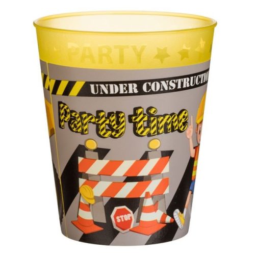 Sárga Műanyag Partipohár Építkezési Járművekkel "Party Time" 250ml