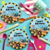 Építőgépes Party Papírtányér Szett - Világoskék és Sárga, Happy Birthday, 18 cm - 10 db