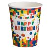 Happy Birthday Színes Építőkockás Papírpohár Szett - 240ml, 10 db