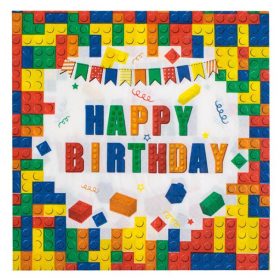   Színes Kockás Happy Birthday Partyszalvéta - 1 rétegű, 33x33cm, 20db