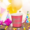Színes Papír Party Poharak "Happy Birthday" Felirattal, 80ml - 25 db