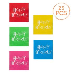   Színes Happy Birthday 2 Rétegű Party Szalvéta 33x33cm - 25db