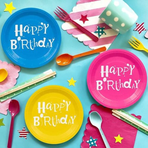 Színes Happy Birthday Party Papírtányér 18cm - 25db