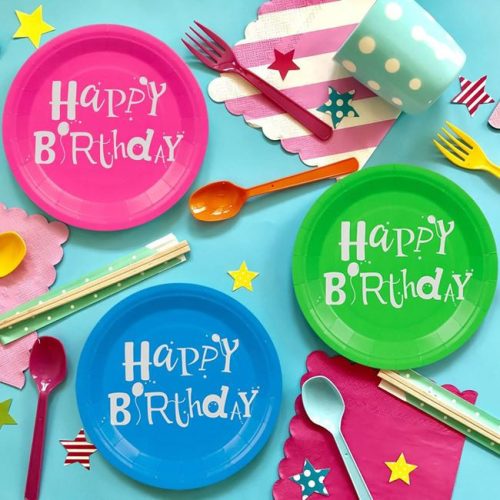 Színes Happy Birthday Partytányér 23cm - 25db