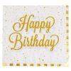 Arany Csíkos Happy Birthday Partiszalvéta, Fehér, 33x33cm - 12 db